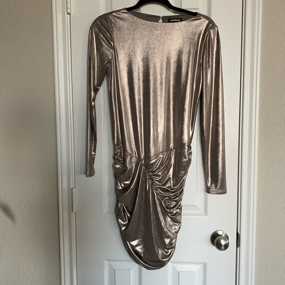 Gold/metal Fitted long sleeve mini dress